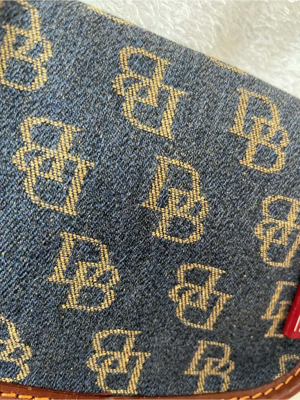 Vintage New Dooney & Bourke Denim Flap Mini Wristlet w/ Leather Trim & Strap